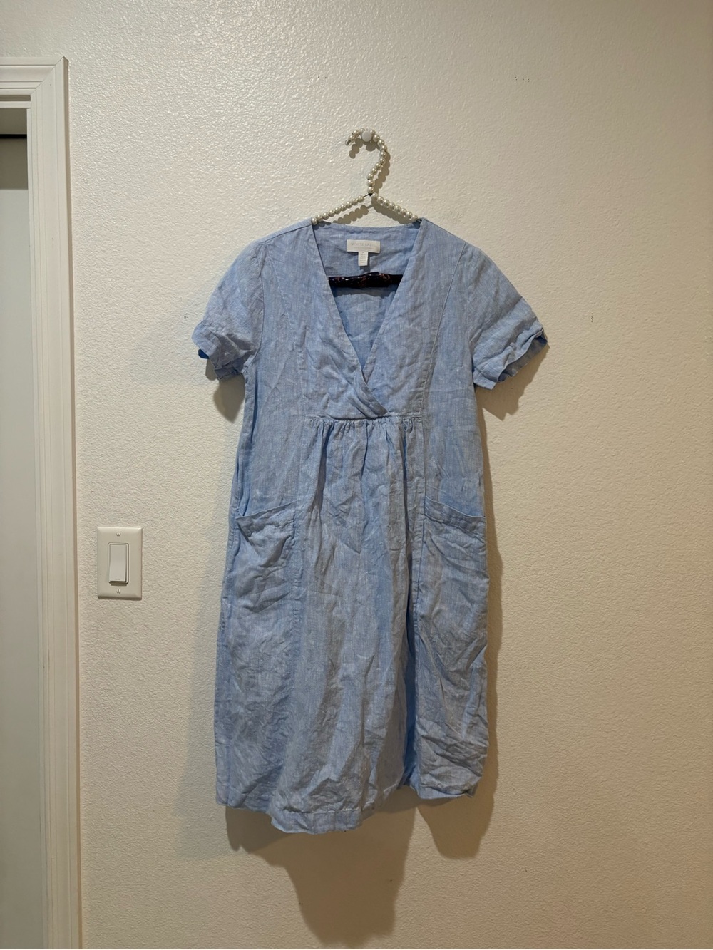 The White Company WHITE LABEL US 0 Linen Blue Short-Sleeve Casual Dress